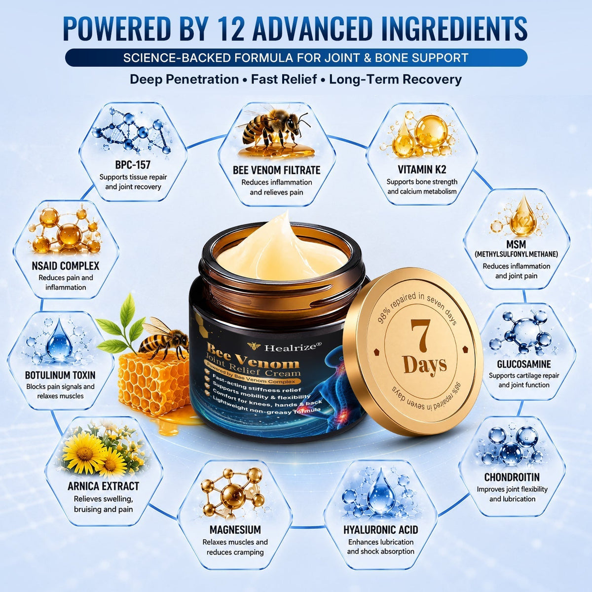 [white] Healrize® Bee Venom Joint Relief Cream 🦵Powerful Bee Venom Cream for Joint & Muscle Pain Relief – Feel Comfort in Minutes