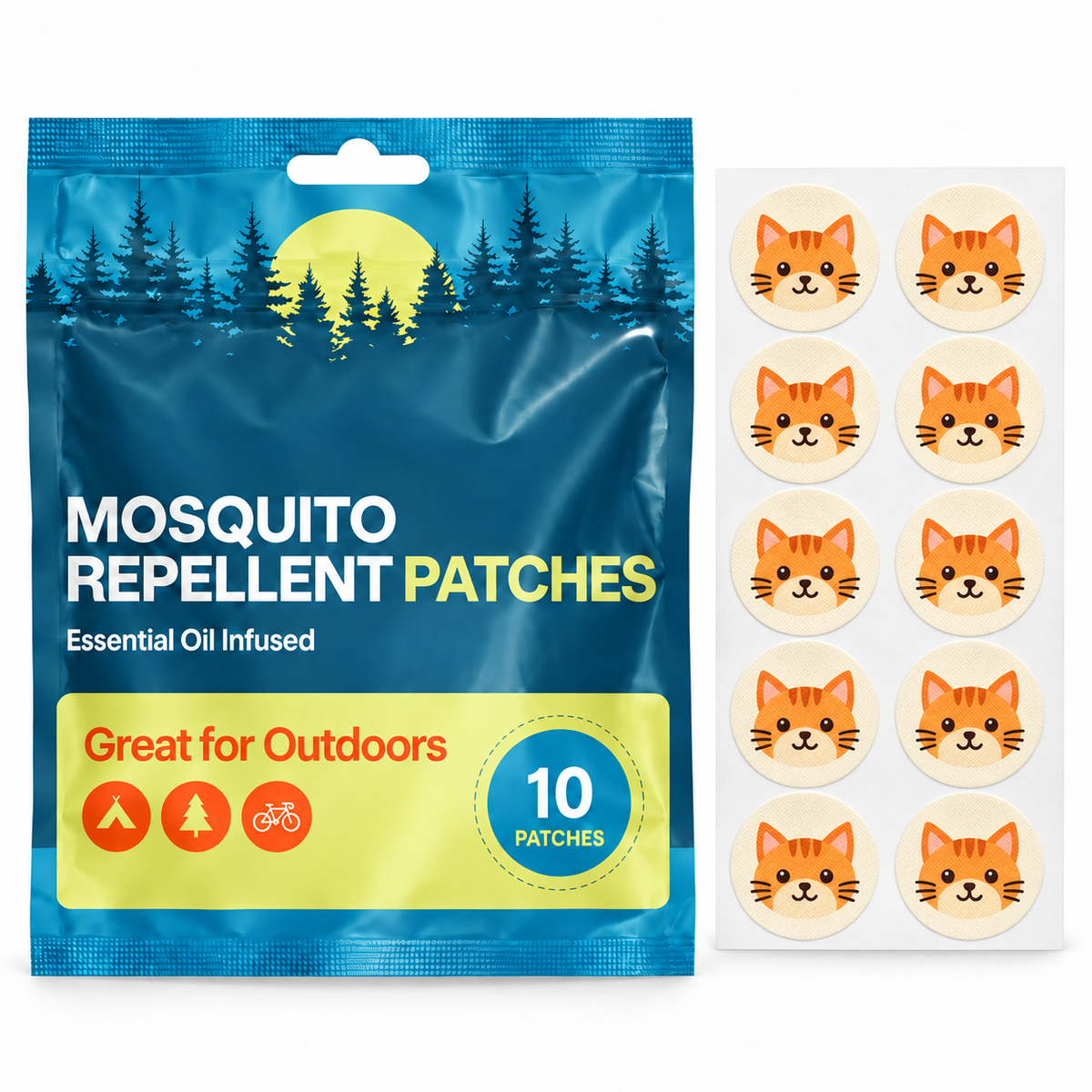 Velnoriah Orange Cat Mosquito Repellent Patches | 10-Pack