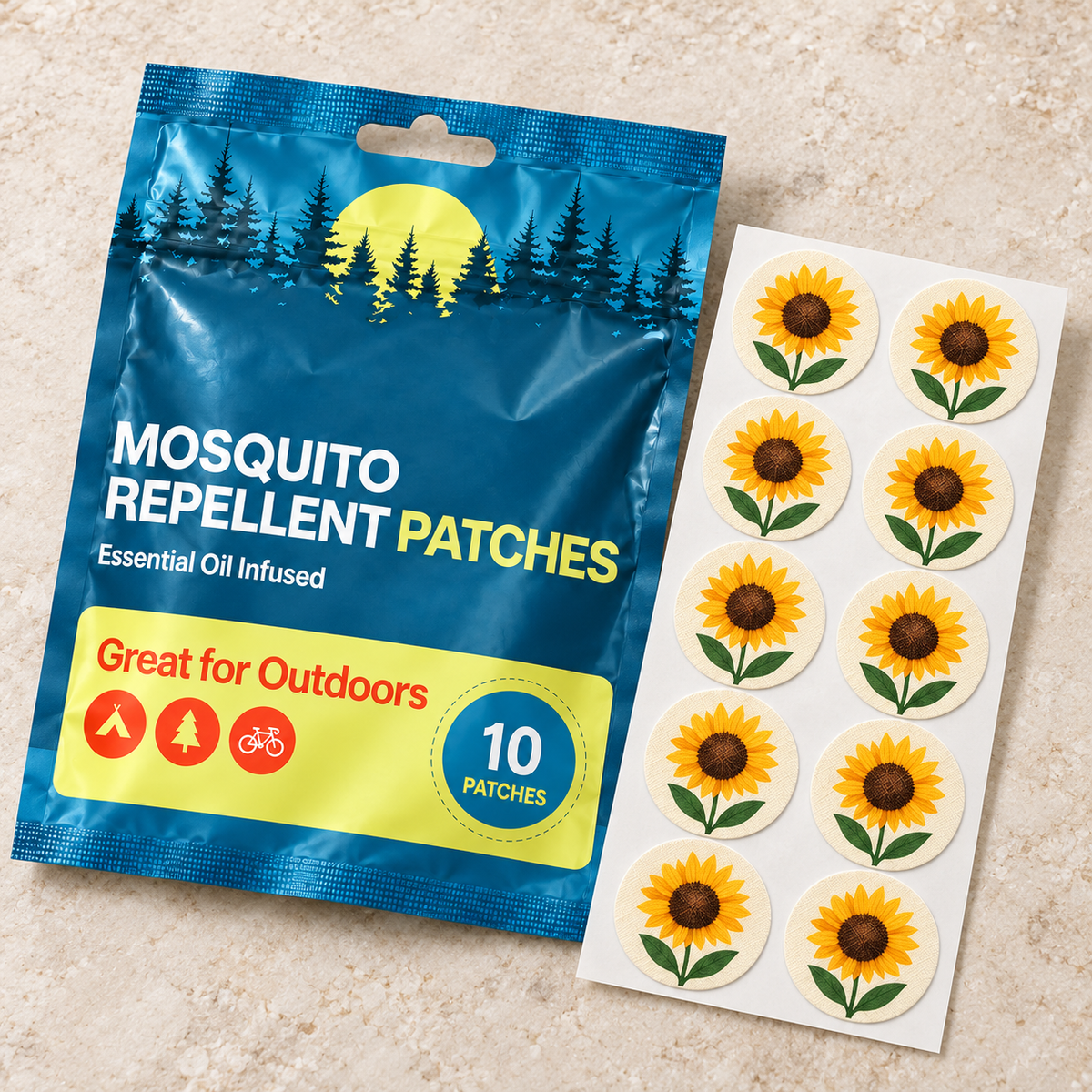 Velnoriah Sunflower Design Mosquito Repellent Patches | 10-Pack