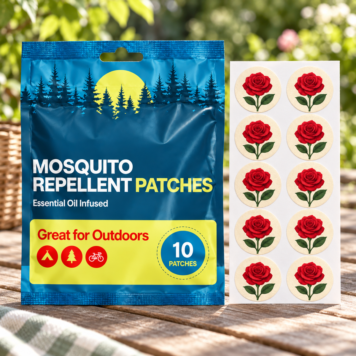 Velnoriah Red Rose Design Mosquito Repellent Patches | 10-Pack