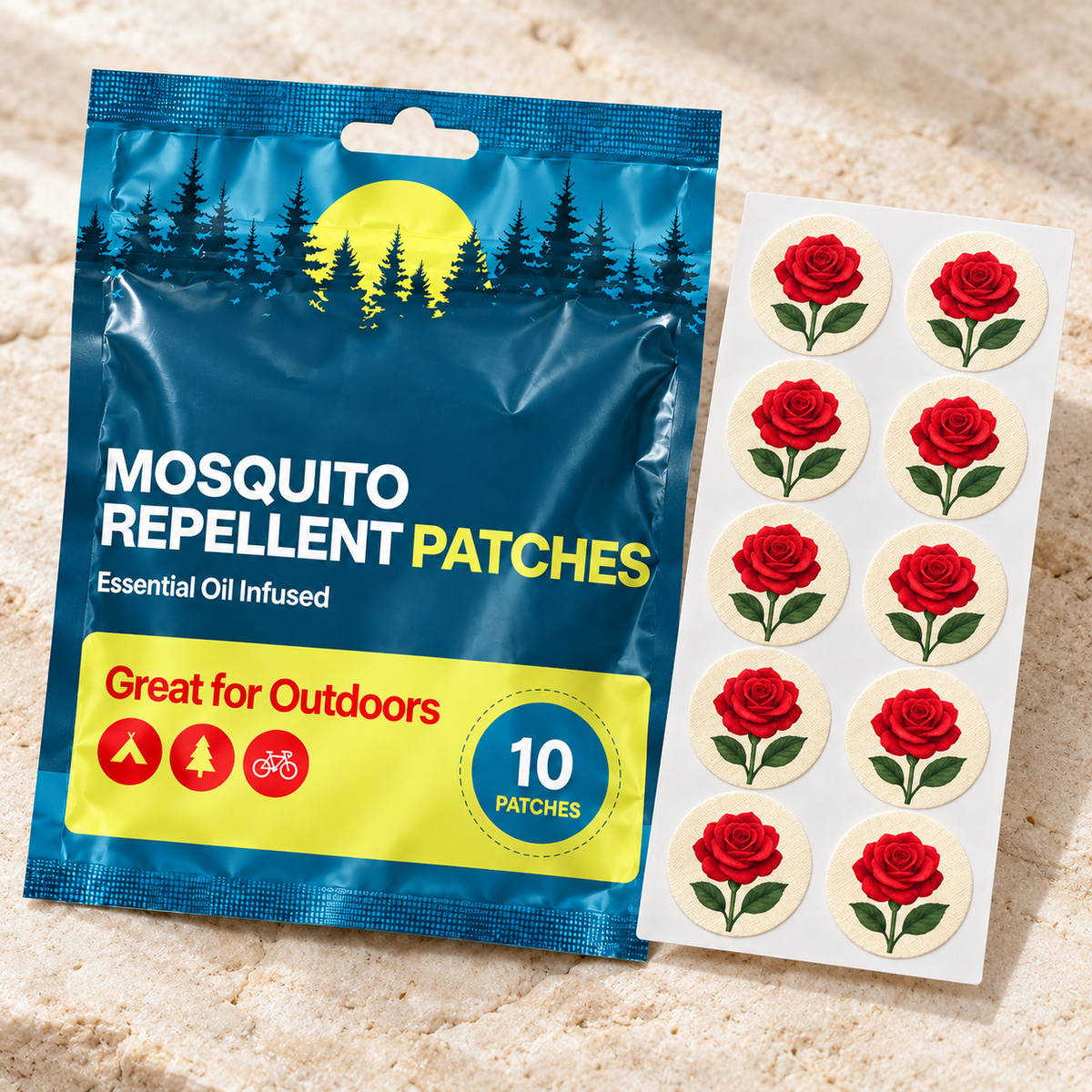 Velnoriah Red Rose Design Mosquito Repellent Patches | 10-Pack