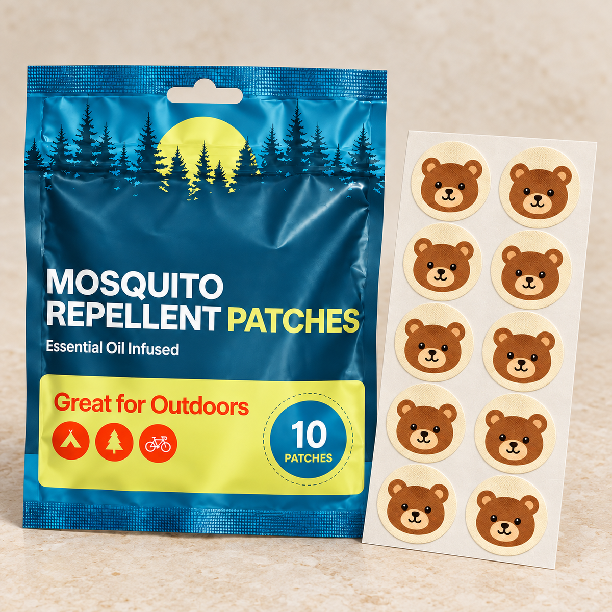 Velnoriah Brown Bear Mosquito Repellent Patches | 10-Pack