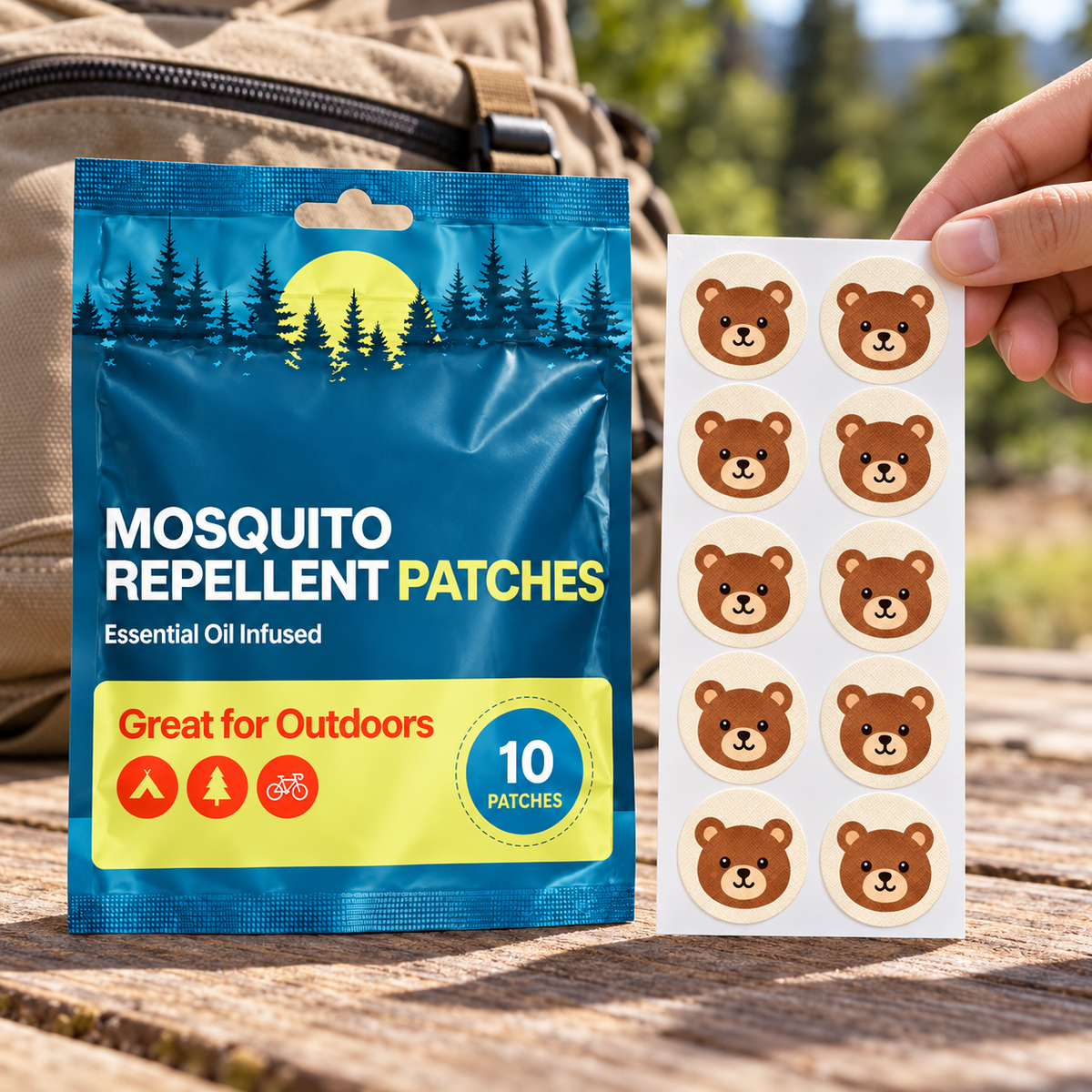 Velnoriah Brown Bear Mosquito Repellent Patches | 10-Pack