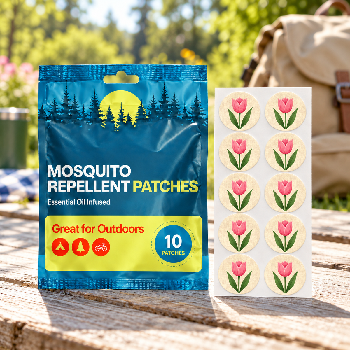 Velnoriah Pink Tulip Design Mosquito Repellent Patches | 10-Pack