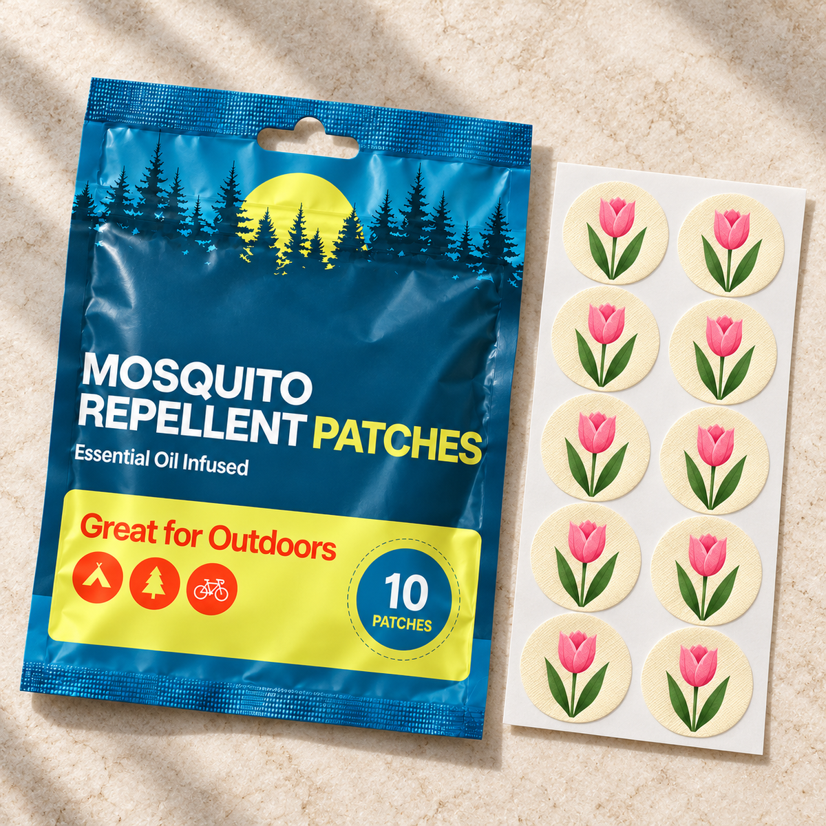 Velnoriah Pink Tulip Design Mosquito Repellent Patches | 10-Pack