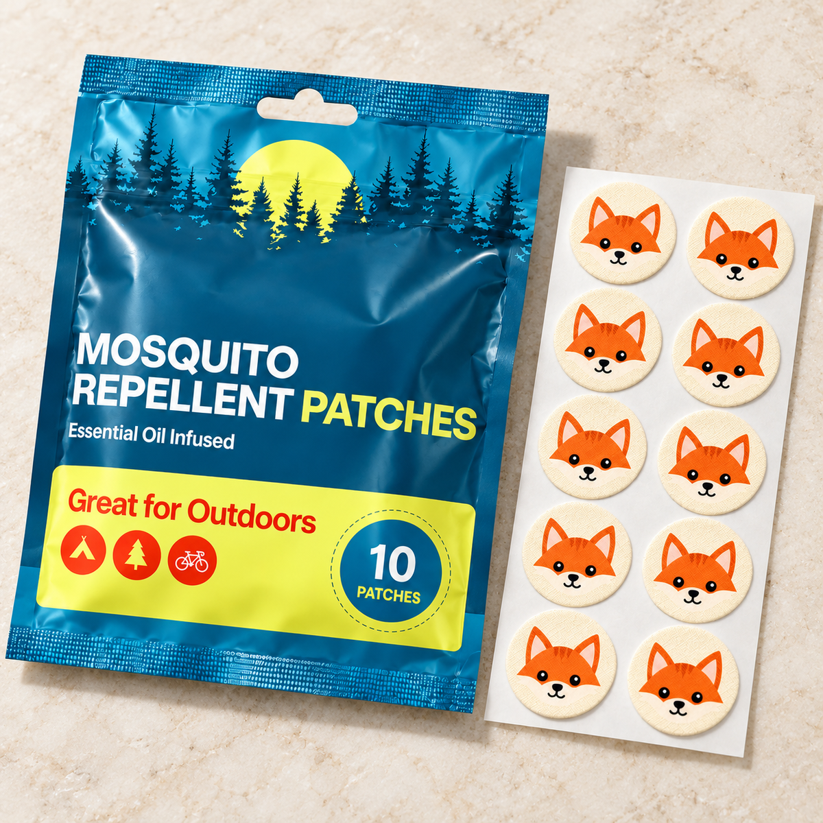 Velnoriah Fox Design Mosquito Repellent Patches | 10-Pack