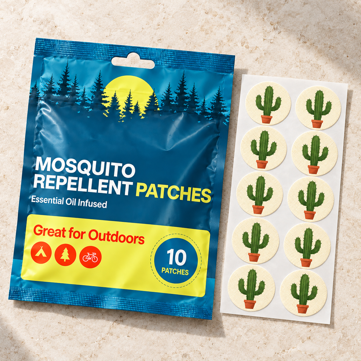 Velnoriah Cactus Design Mosquito Repellent Patches | 10-Pack